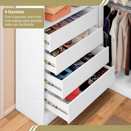 Imagem de Guarda-Roupa Closet Modulado Casal sem Portas Canto em L com 4 Gavetas e 3 Cabideiros Versatille Yescasa