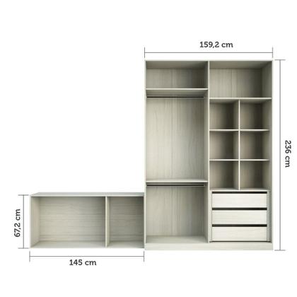 Imagem de Guarda Roupa Closet Modulado sem Portas 2 Peças, 3 Gavetas, 2 Cabideiros Prime Luciane Móveis