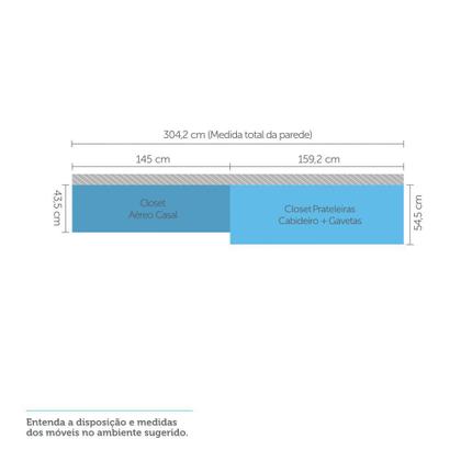 Imagem de Guarda Roupa Closet Modulado sem Portas 2 Peças, 3 Gavetas, 2 Cabideiros Prime Luciane Móveis
