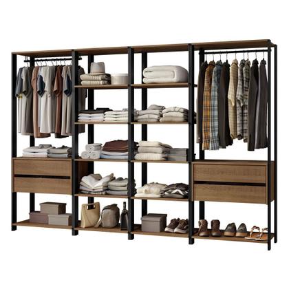 Imagem de Guarda-Roupa Closet Modulado Valencia 4 Gavetas 258cm Rustic/Preto Madesa 02