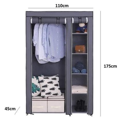 Imagem de Guarda Roupa Closet Portatil Prateleiras Suporte Organizador Sapatos Bolsa Lencol Toalha Compacto Cor:Cinza