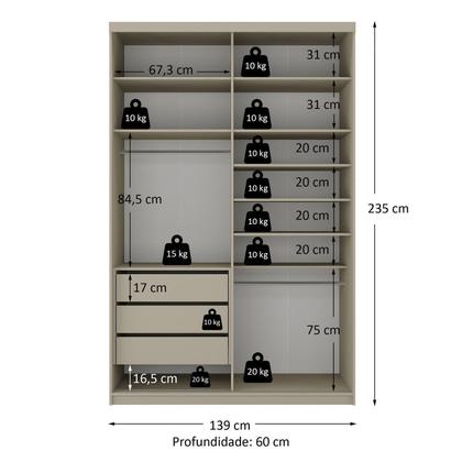 Imagem de Guarda-roupa Closet Solteiro 100% Mdf 139cm com 1 Porta Espelho 3 Gavetas Sion