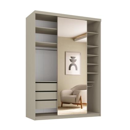 Imagem de Guarda-roupa Closet Solteiro 100% Mdf 139cm com 1 Porta Espelho 3 Gavetas Sion