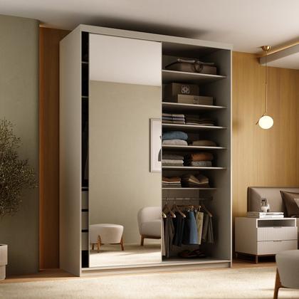 Imagem de Guarda-roupa Closet Solteiro 100% Mdf 139cm com 1 Porta Espelho 3 Gavetas Sion