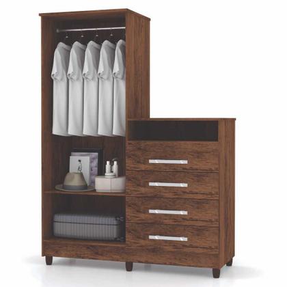 Imagem de Guarda Roupa com Cômoda 2 Portas Line Moldura Espelho 2002180ES Imbuia Rustico Vila Rica