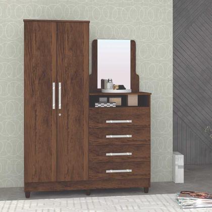 Imagem de Guarda Roupa com Cômoda 2 Portas Line Moldura Espelho 2002180ES Imbuia Rustico Vila Rica