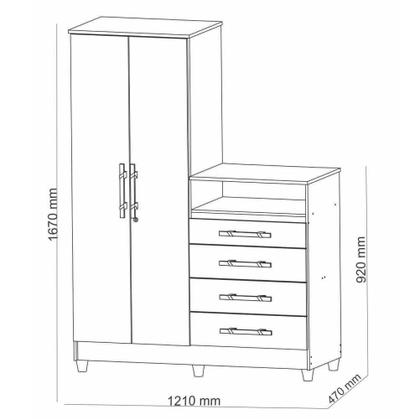 Imagem de Guarda Roupa com Cômoda 2 Portas Line Moldura Espelho 2002180ES Imbuia Rustico Vila Rica