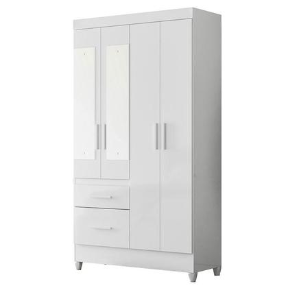 Imagem de Guarda Roupa com Espelho Infantil Madri com Cômoda Texas e Armário Multiuso New Íris Branco Brilho  Moval