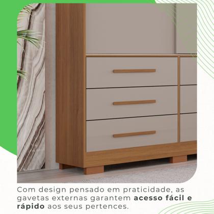 Imagem de Guarda-roupa com Pés Casal 3 Portas 9 Gavetas Luana