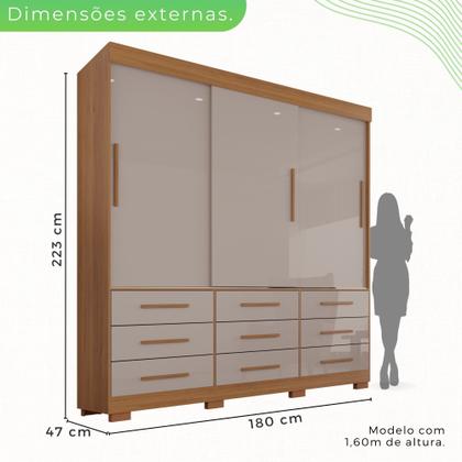 Imagem de Guarda-roupa com Pés Casal 3 Portas 9 Gavetas Luana