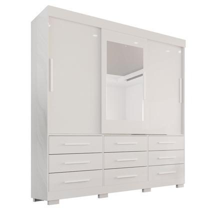 Imagem de Guarda-roupa com Pés e Espelho Casal 3 Portas 9 Gavetas Luana