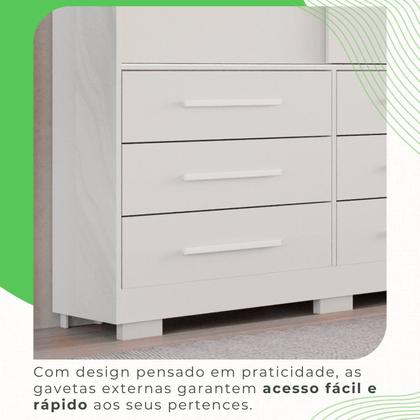 Imagem de Guarda-roupa com Pés e Espelho Casal 3 Portas 9 Gavetas Luana