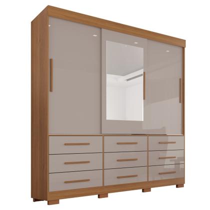 Imagem de Guarda-roupa com Pés e Espelho Casal 3 Portas 9 Gavetas Luana