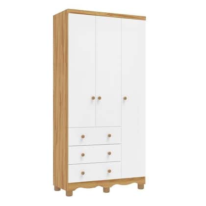Imagem de Guarda-Roupa de Bebê 3 Portas e 3 Gavetas 100% MDF Mimo Espresso Móveis Branco Brilho/Amêndoa