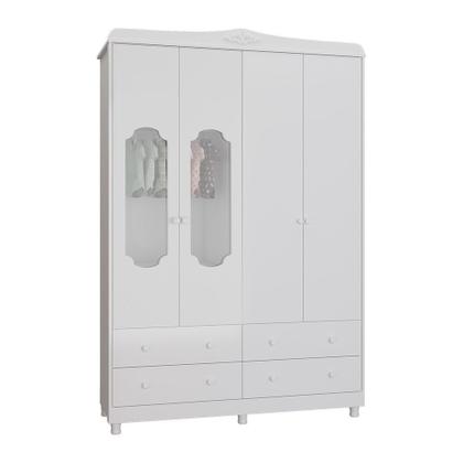 Imagem de Guarda Roupa de Bebê 4 Portas com Janela e 4 Gavetas Maya Provençal Yescasa Branco/Brilho