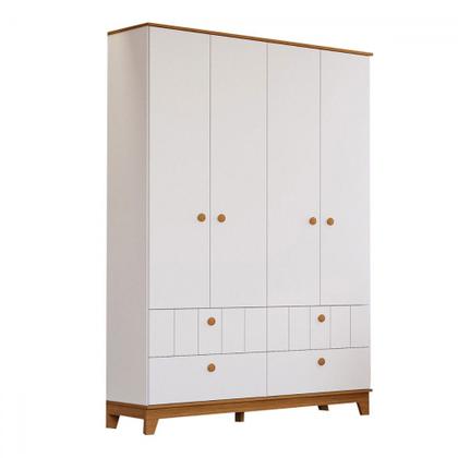 Imagem de Guarda-Roupa de Bebê Biscoito 4 Portas 4 Gavetas Branco Acetinado/Nature - Permóbili