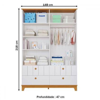 Imagem de Guarda-Roupa de Bebê Biscoito 4 Portas 4 Gavetas Branco Acetinado/Nature - Permóbili