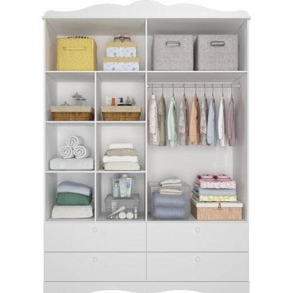 Imagem de Guarda-Roupa de Bebê Infantil 4 Portas 4 Gavetas 100% MDF Aquarela Espresso Móveis Branco