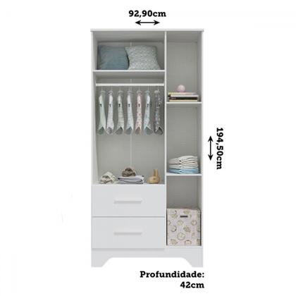 Imagem de Guarda-Roupa de Bebê Popy Retrô 3 Portas 2 Gavetas 100% Mdf Branco Brilho - Móveis Peroba