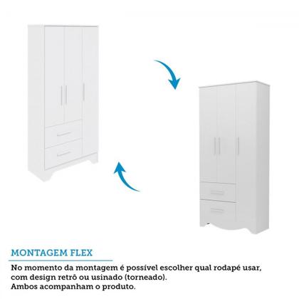Imagem de Guarda-Roupa de Bebê Popy Retrô 3 Portas 2 Gavetas 100% Mdf Branco Brilho - Móveis Peroba