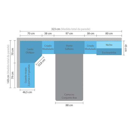 Imagem de Guarda Roupa de Canto 9 Portas com Espelho Escrivaninha com Nicho e Cabeceira Master Luciane Móveis