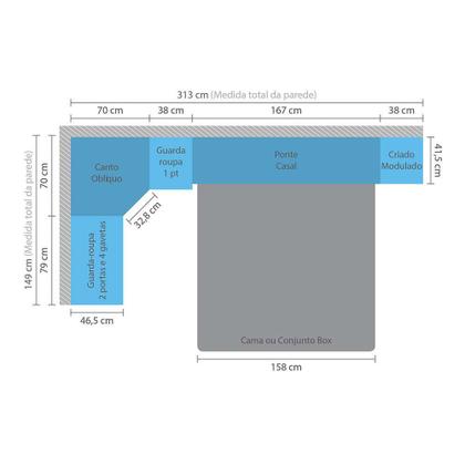 Imagem de Guarda Roupa de Canto Casal 8 Portas 5 Gavetas com Cabeceira Queen Master Luciane Móveis