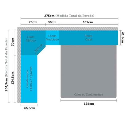 Imagem de Guarda Roupa de Canto Casal 9 Portas 5 Gavetas com Cabeceira Master Luciane Móveis