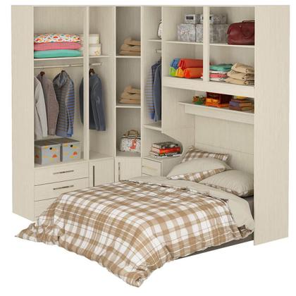 Imagem de Guarda-Roupa de Canto com Espaço para Cama Box Padrão 1218E Branco Carvalho Claro