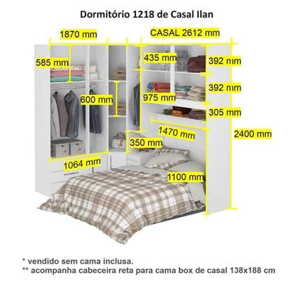 Imagem de Guarda-Roupa de Canto com Espaço para Cama Box Padrão 1218E Branco Carvalho Claro