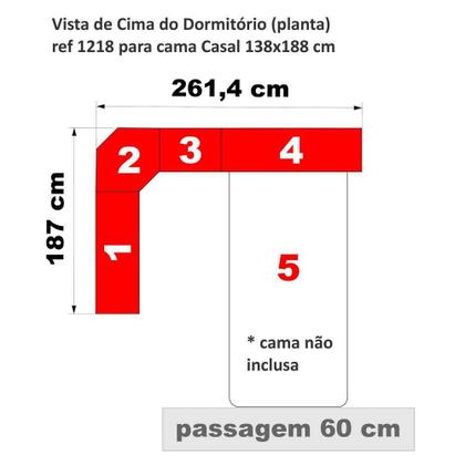 Imagem de Guarda-Roupa de Canto com Espaço para Cama Box Padrão 1218E Branco Carvalho Claro