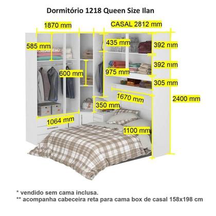 Imagem de Guarda-Roupa de Canto com Espaço para Cama Box Queen Size 1218E Branco