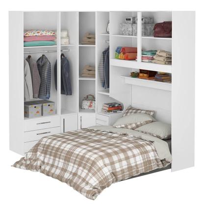 Imagem de Guarda-Roupa de Canto com Espaço para Cama Box Queen Size 1218E Branco