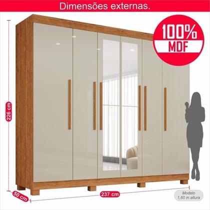 Imagem de Guarda-Roupa de Casal 100% MDF 6 Portas 4 Gavetas Inglaterra Com Espelho - Tudo de Móveis
