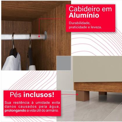 Imagem de Guarda-Roupa de Casal 100% MDF 6 Portas 4 Gavetas Inglaterra Com Espelho - Tudo de Móveis