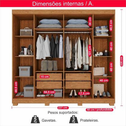 Imagem de Guarda-Roupa de Casal 100% MDF 6 Portas 4 Gavetas Inglaterra Com Espelho - Tudo de Móveis
