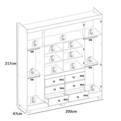 Imagem de Guarda Roupa de Casal 4 Portas 6 Gavetas Estrutura em MDP com Espelho 217x200x47cm Florença Demóbile