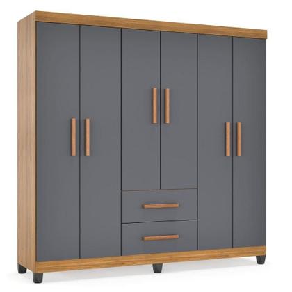 Imagem de Guarda Roupa De Casal Lite 6 Portas Para Quarto Grande Com Cabideiro E Prateleiras Cinza Nature