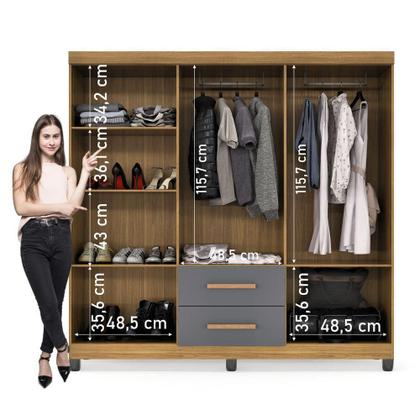 Imagem de Guarda Roupa De Casal Lite 6 Portas Para Quarto Grande Com Cabideiro E Prateleiras Cinza Nature