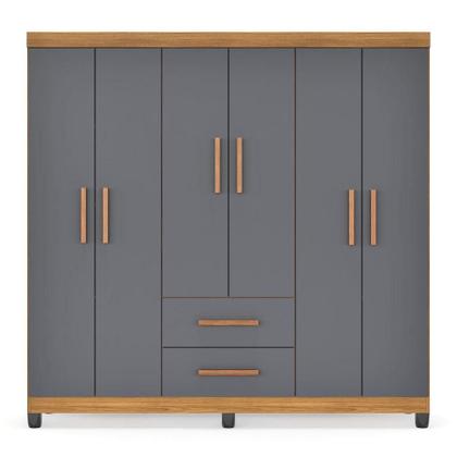 Imagem de Guarda Roupa De Casal Lite 6 Portas Para Quarto Grande Com Cabideiro E Prateleiras Cinza Nature