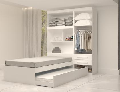 Imagem de Guarda-Roupa De Solteiro Escócia 4 Portas com cama auxiliar 100% MDF Linhamobília