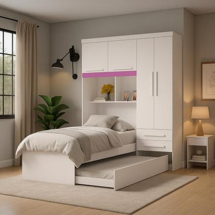 Imagem de Guarda-Roupa De Solteiro Escócia 4 Portas com cama auxiliar 100% MDF Linhamobília