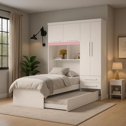 Imagem de Guarda-Roupa De Solteiro Escócia 4 Portas com cama auxiliar 100% MDF Linhamobília