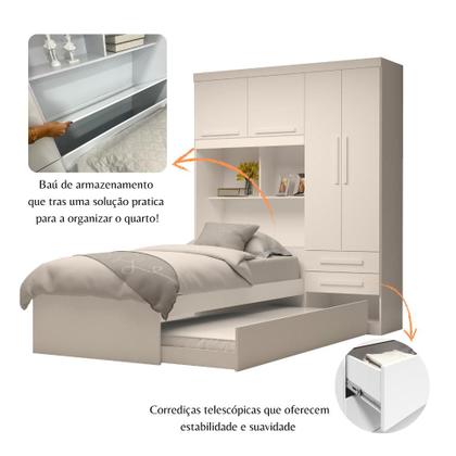 Imagem de Guarda-Roupa De Solteiro Escócia 4 Portas com cama auxiliar 100% MDF Linhamobília