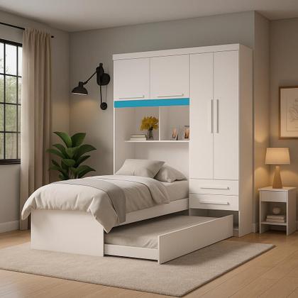 Imagem de Guarda-Roupa De Solteiro Escócia 4 Portas com cama auxiliar 100% MDF Linhamobília