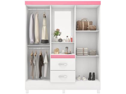 Imagem de Guarda Roupa Demobile capelinha Lord 4 portas 2 gavetas com penteadeira espelho Branco/Branco Rosa