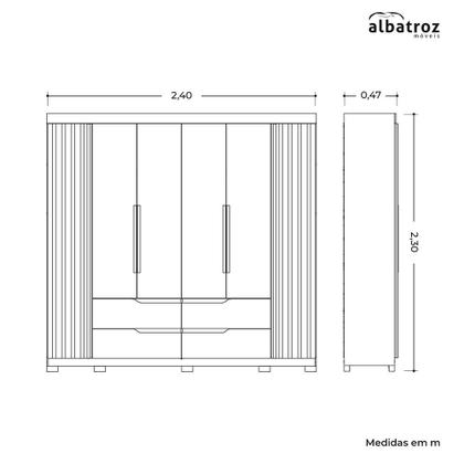 Imagem de Guarda Roupa Doble Casal Ripado 6 Portas 4 Gavetas MDP Albatroz