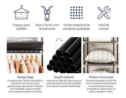 Imagem de Guarda Roupa Dobrável Organizador De Roupa Cinza 88130b