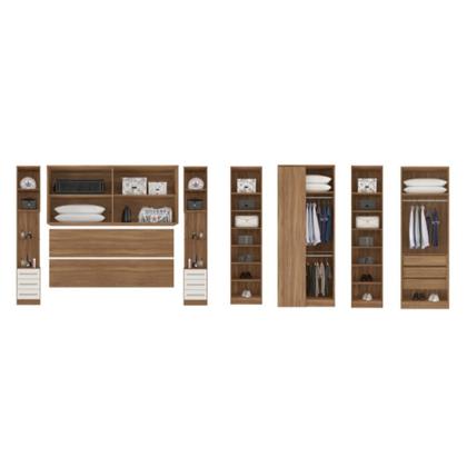 Imagem de Guarda Roupa Dormitório Modulado Irlanda Casal/Queen Canto - Amêndola Touch e Branco - Roupeiro Demobile C2
