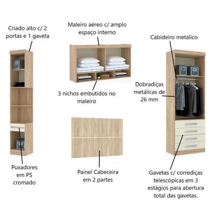 Imagem de Guarda Roupa Dormitório Modulado Master Casal 1,38 m - Avelã Rústico e Areia - Luciane M12