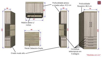 Imagem de Guarda Roupa Dormitório Modulado Master Solteiro - Avelã Rústico e Ártico Rústico - Luciane M01